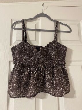 American Eagle Brown Paisley Cropped Babydoll Cami Size M